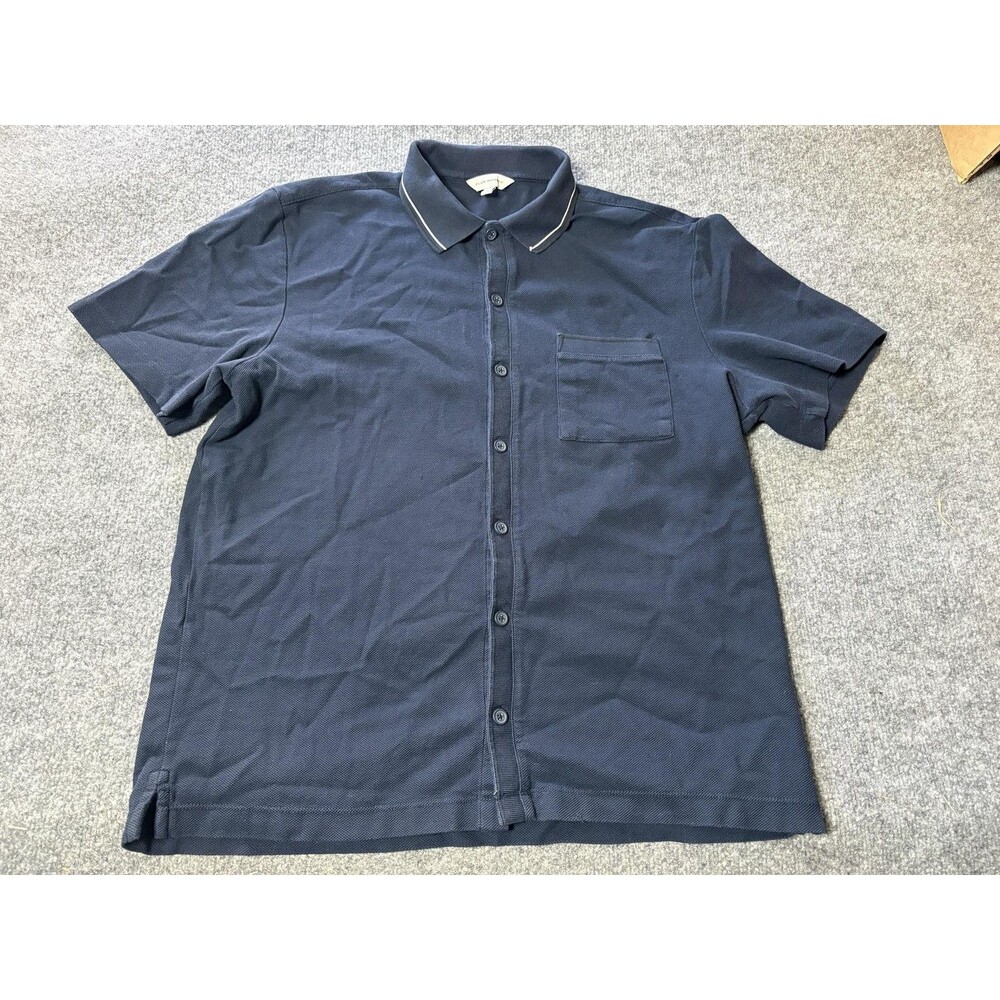 Club Monaco Shirt Mens L Blue Short Sleeve Knit Button-Up Pocket Collared Casual